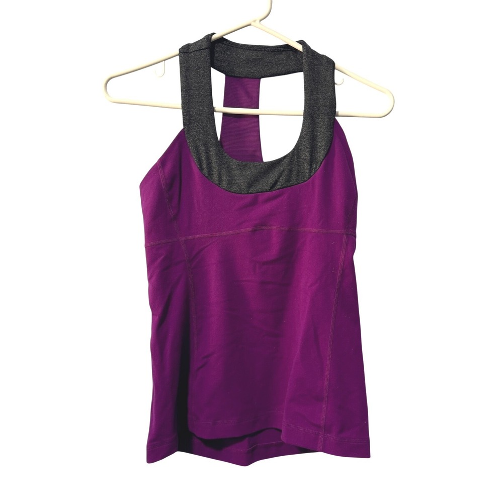Lululemon Purple Racerback Tank Top with Built-in Bra Mesh Back Contrast Trim